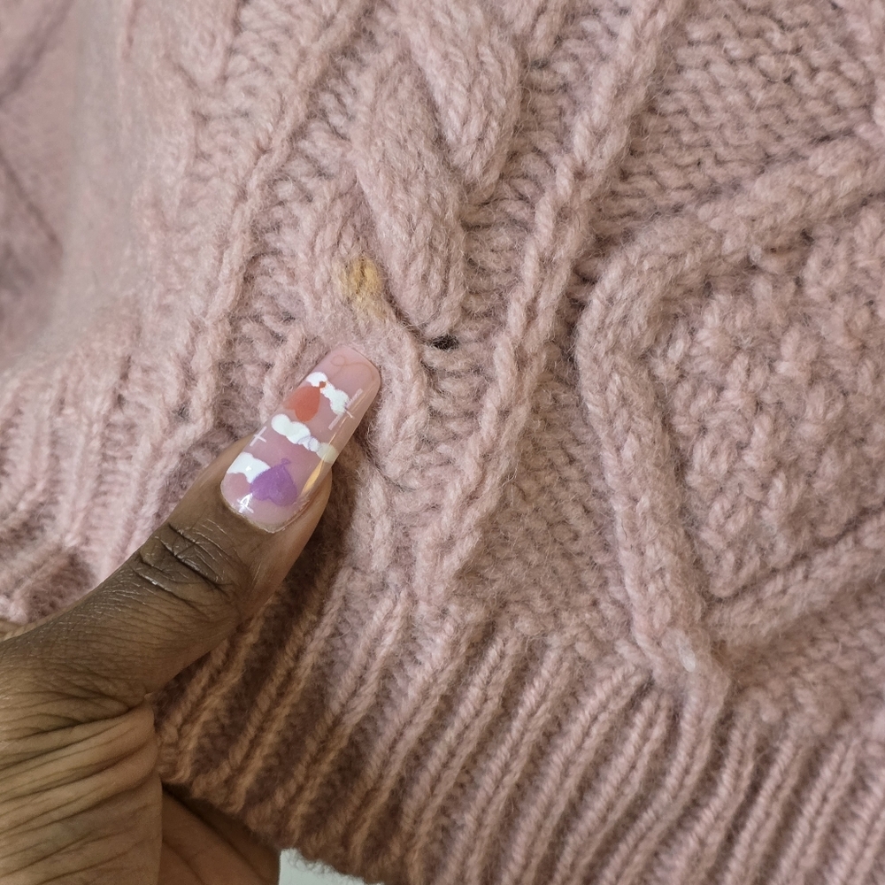 Vintage Laura Ashley Wool Cable Knit Turtleneck Women's Size S/M Pink Scotland - Picture 7 of 13